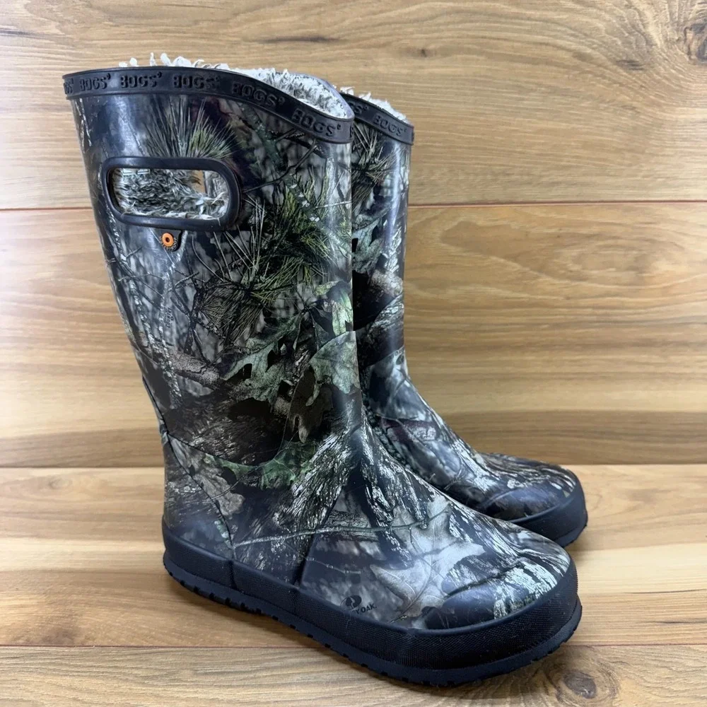 BOGS Rain Boot Plush Mossy Oak Camo Youth 3 Big Kids Faux Fur Lined Waterproof